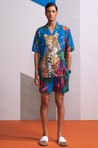 Blue feral flora-mediterranean postcard polo co-ord set