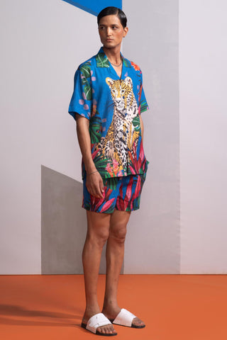 Blue feral flora-mediterranean postcard polo co-ord set