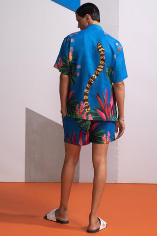 Blue feral flora-mediterranean postcard polo co-ord set