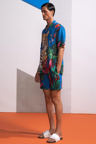 Blue feral flora-mediterranean postcard polo co-ord set