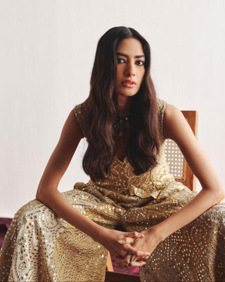 Flared Sharara Set for Indian Wedding – Golden Yellow Cape Style Outfit by Twenty Nine