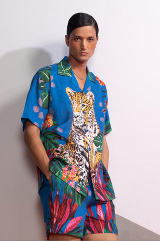 Blue feral flora-mediterranean postcard polo co-ord set