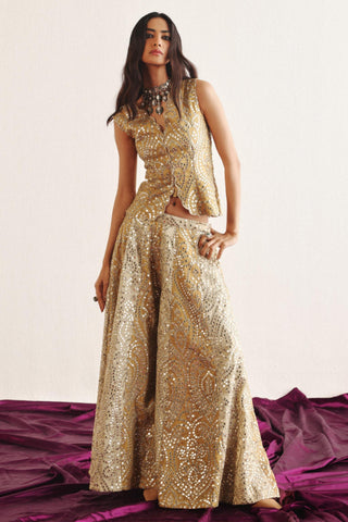 Flared Sharara Set for Indian Wedding – Golden Yellow Cape Style Outfit by Twenty Nine