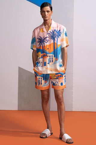 Pink cosmic city postcard polo co-ord set