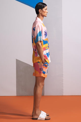 Pink cosmic city postcard polo co-ord set