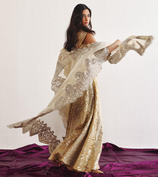 Flared Sharara Set for Indian Wedding – Golden Yellow Cape Style Outfit by Twenty Nine