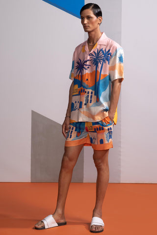 Pink cosmic city postcard polo co-ord set