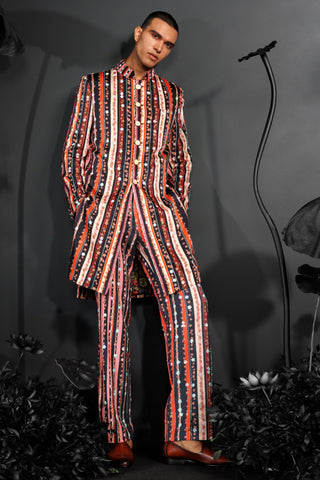 Multicolor nocturnal indo western achkan set