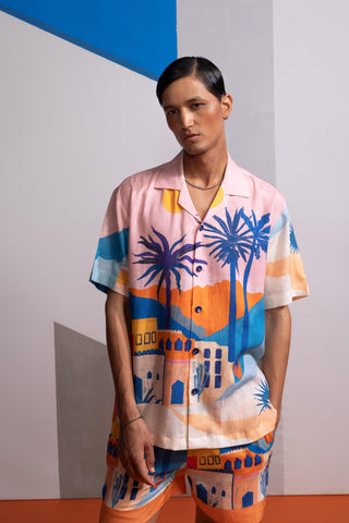 Pink cosmic city postcard polo co-ord set