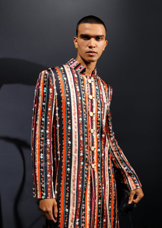 Multicolor nocturnal indo western achkan set