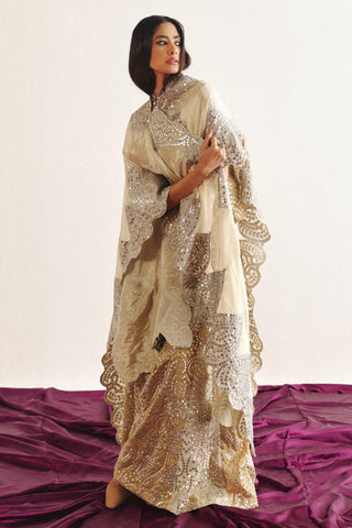 Flared Sharara Set for Indian Wedding – Golden Yellow Cape Style Outfit by Twenty Nine