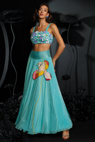 Island breeze-lehenga set with 3D sequins