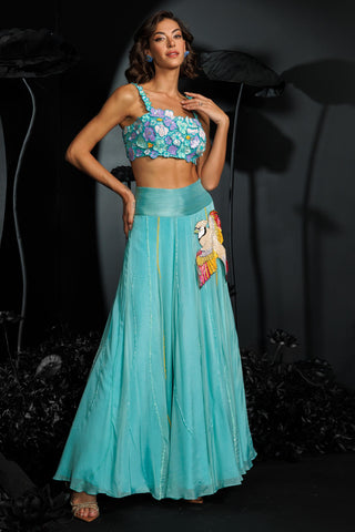 Island breeze-lehenga set with 3D sequins