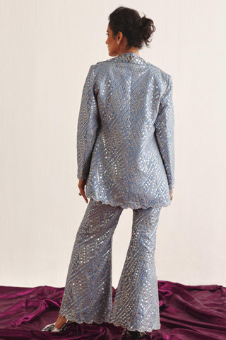 Blazer Palazzo Set for Contemporary Wear – Blue Scallop Blazer Ensemble by Twenty Nine