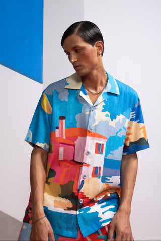 Blue beach house postcard polo co-ord set
