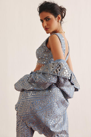 Blazer Palazzo Set for Contemporary Wear – Blue Scallop Blazer Ensemble by Twenty Nine