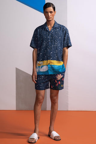 Blue night swan postcard polo shirt