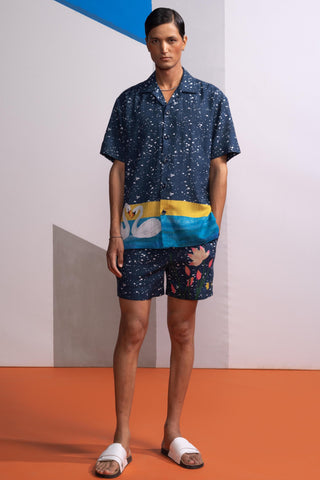 Blue night swan postcard polo co-ord set