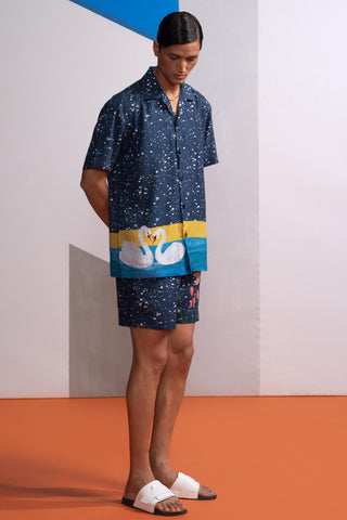 Blue night swan postcard polo co-ord set