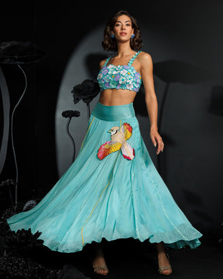 Island breeze-lehenga set with 3D sequins