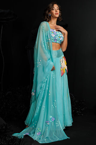 Island breeze-lehenga set with 3D sequins