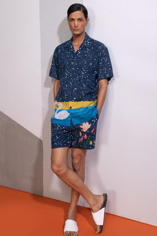 Blue night swan postcard polo co-ord set