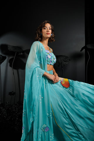 Island breeze-lehenga set with 3D sequins