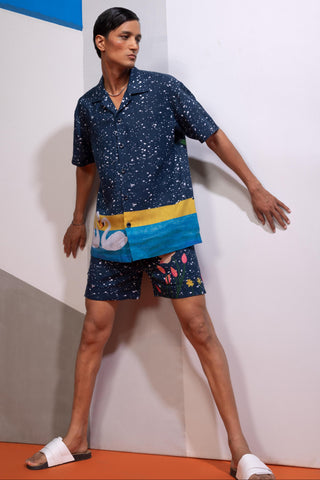 Blue night swan postcard polo co-ord set