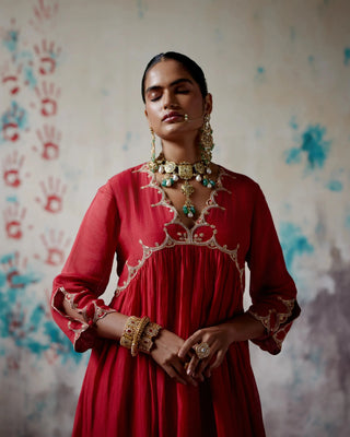 Red gather kurta set