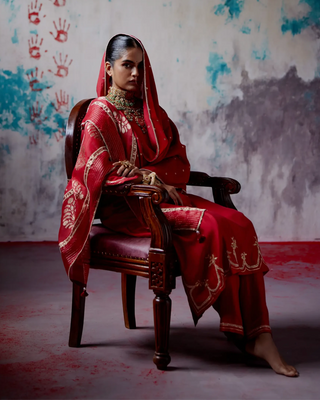 Red A-line kurta set