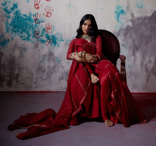 Red kalidhar anarkali set