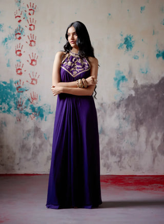 Purple halter neck dress