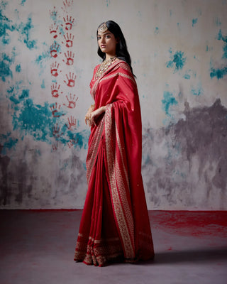 Red silk saree with blouse