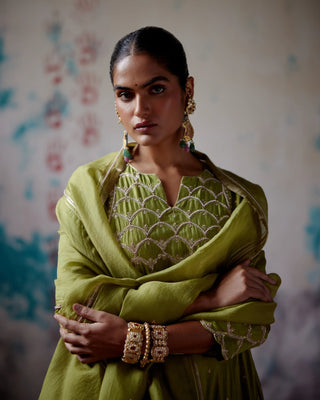 Olive A-line kurta set