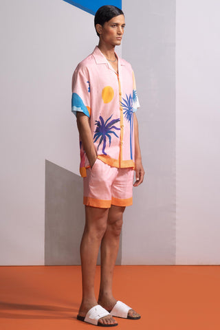 Pink cosmic scape postcard polo shirt