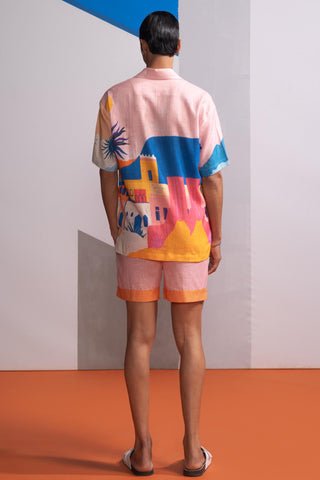 Pink cosmic scape postcard polo shirt