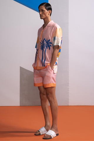 Pink cosmic scape postcard polo shirt