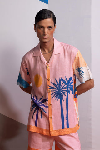 Pink cosmic scape postcard polo shirt