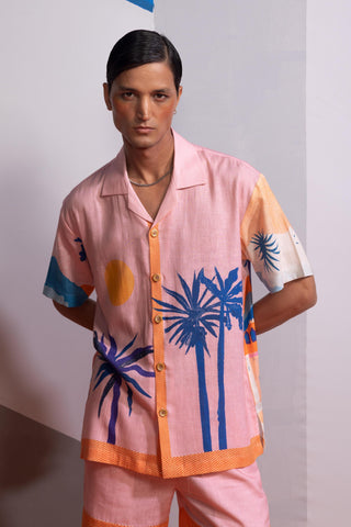 Pink cosmic scape postcard polo co-ord set