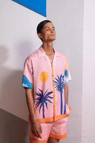 Pink cosmic scape postcard polo shirt