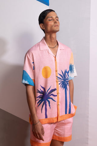 Pink cosmic scape postcard polo co-ord set