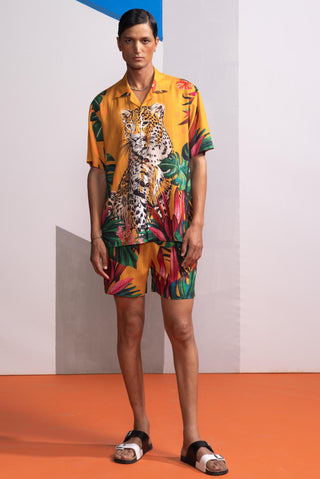 Yellow feral flora postcard polo shirt