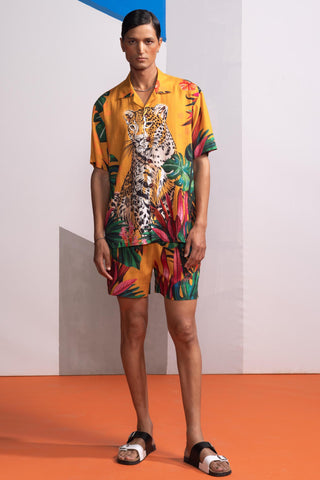 Yellow feral flora postcard polo co-ord set