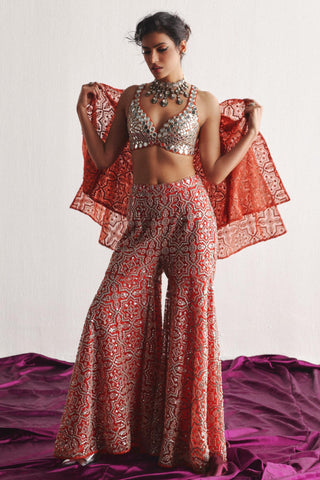 Cape Jacket Set for Indian Wedding – Red Cape Sleeves Jacket by Twenty Nine