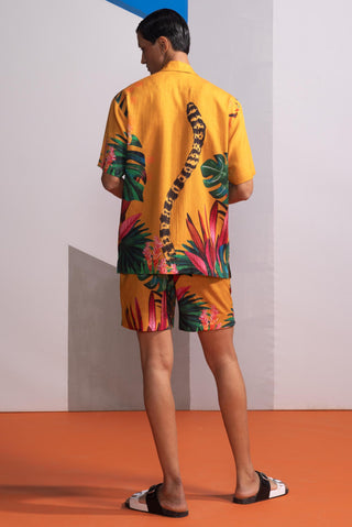 Yellow feral flora postcard polo shirt