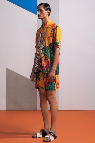 Yellow feral flora postcard polo co-ord set