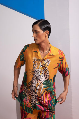 Yellow feral flora postcard polo shirt