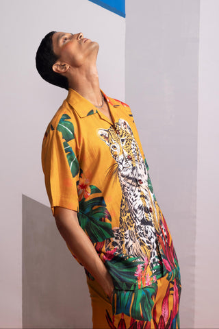 Yellow feral flora postcard polo co-ord set