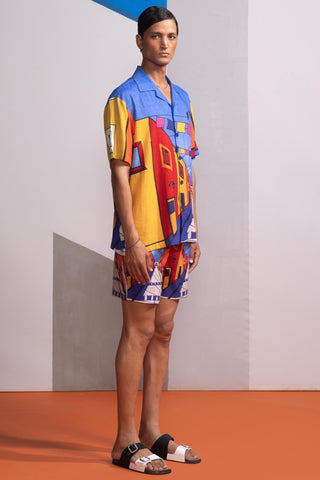 Blue china town postcard polo co-ord set