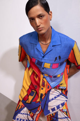 Blue china town postcard polo co-ord set